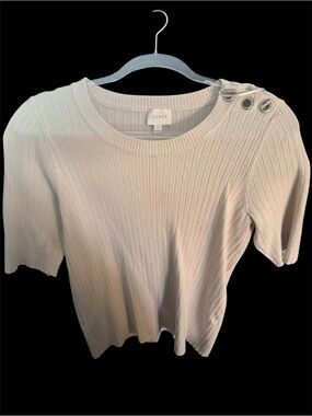 Cyrus Short-Sleeve Ribbed Top with Grommet Detail in Light Beige